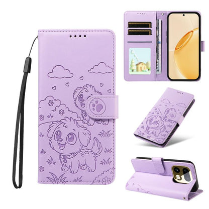 Embossed Heart Dog RFID Blocking Wallet Leather Phone Case, For Realme 16 Pro+ 5G Global, For Realme 16 Pro 5G Global, For Realme 15X 5G India / C85 5G, For Realme C85 Pro 4G, For Realme Narzo 80 Lite 4G / Note 70T, For Realme 15 5G / 15 Pro 5G Global ...
