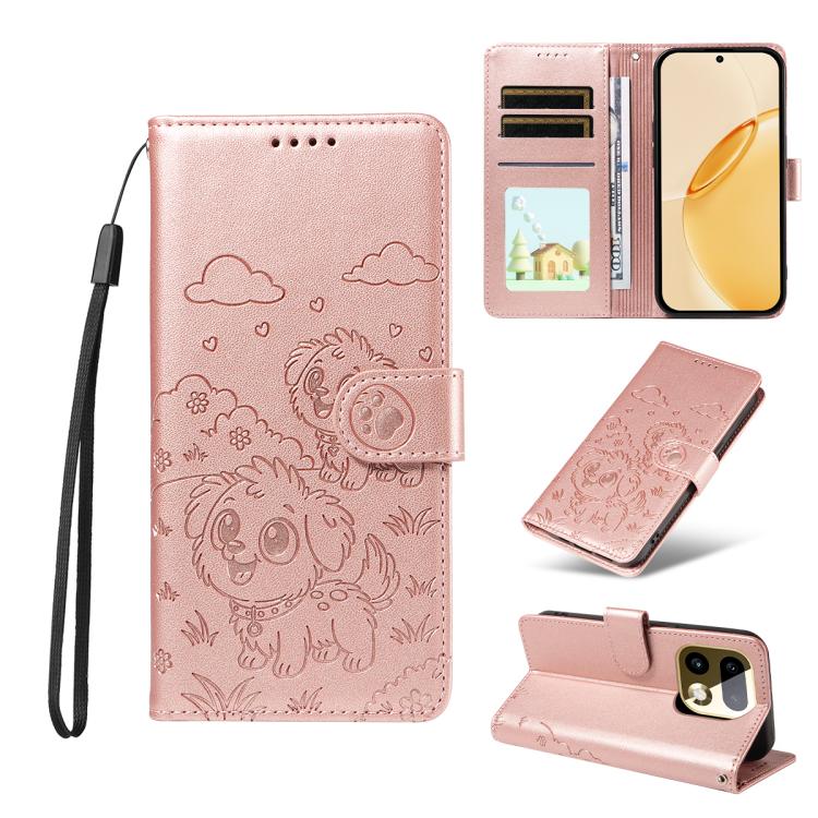 Embossed Heart Dog RFID Blocking Wallet Leather Phone Case, For Realme P4R 5G / P4x 4G / C100 4G / C100i, For Realme 16 Pro+ 5G Global, For Realme 16 Pro 5G Global, For Realme P4x 5G, For Realme 15X 5G India / C85 5G, For Realme C85 Pro 4G             ...