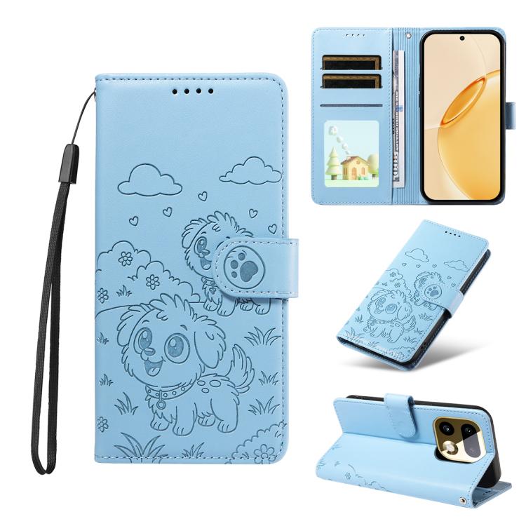 Embossed Heart Dog RFID Blocking Wallet Leather Phone Case, For Realme 16 Pro+ 5G Global, For Realme 16 Pro 5G Global, For Realme 15X 5G India / C85 5G, For Realme C85 Pro 4G, For Realme Narzo 80 Lite 4G / Note 70T, For Realme 15 5G / 15 Pro 5G Global ...