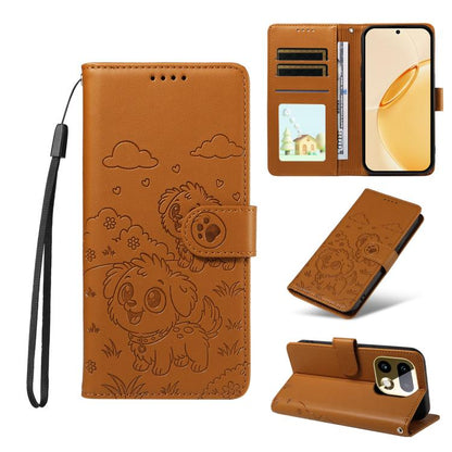Embossed Heart Dog RFID Blocking Wallet Leather Phone Case, For Realme 16 Pro+ 5G Global, For Realme 16 Pro 5G Global, For Realme 15X 5G India / C85 5G, For Realme C85 Pro 4G, For Realme Narzo 80 Lite 4G / Note 70T, For Realme 15 5G / 15 Pro 5G Global ...