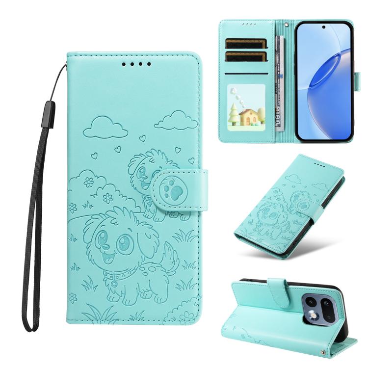 Embossed Heart Dog RFID Blocking Wallet Leather Phone Case, For Realme 16 Pro+ 5G Global, For Realme 16 Pro 5G Global, For Realme 15X 5G India / C85 5G, For Realme C85 Pro 4G, For Realme Narzo 80 Lite 4G / Note 70T, For Realme 15 5G / 15 Pro 5G Global ...