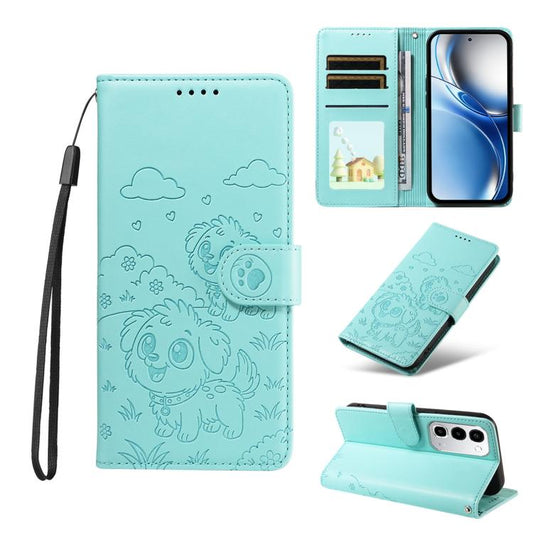 Embossed Heart Dog RFID Blocking Wallet Leather Phone Case, For Realme P4R 5G / P4x 4G / C100 4G / C100i, For Realme 16 Pro+ 5G Global, For Realme 16 Pro 5G Global, For Realme P4x 5G, For Realme 15X 5G India / C85 5G, For Realme C85 Pro 4G             ...
