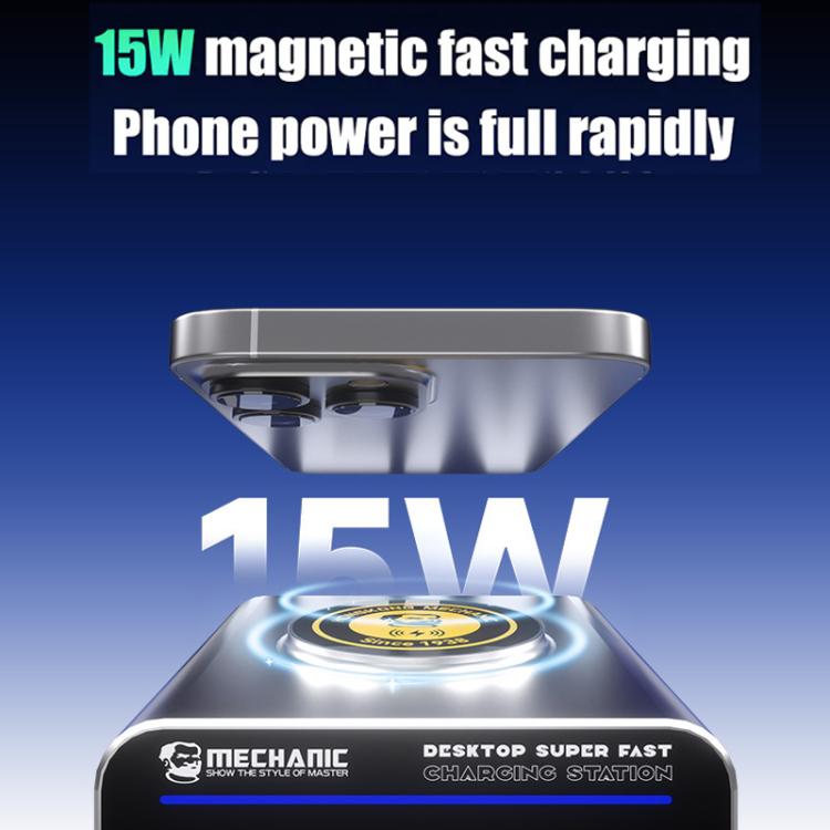 Station de charge rapide de bureau Mechanic G-POWER 160W GaN avec charge rapide magnétique 15W, prise EU, prise US, prise UK