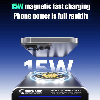 Station de charge rapide de bureau Mechanic G-POWER 160W GaN avec charge rapide magnétique 15W, prise EU, prise US, prise UK