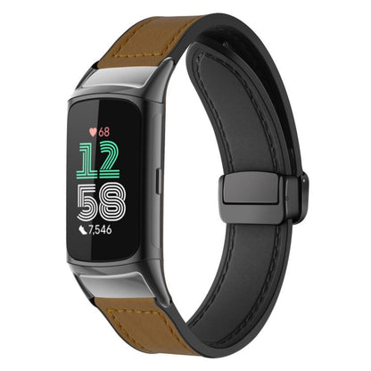 xDfind Crazy Horse Pattern Silicone Skin Magnetic Buckle Watch Band, For Fitbit Charge 5 / Charge 6
