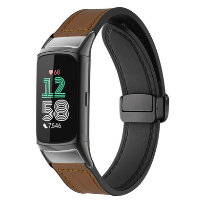 xDfind Crazy Horse Pattern Silicone Skin Magnetic Buckle Watch Band, For Fitbit Charge 5 / Charge 6