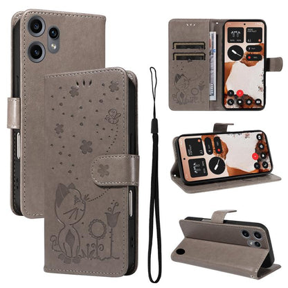 Cat and Bee Embossed Flip Leather Phone Case, For Nothing Phone 4a Pro, For Nothing Phone 4a, For Nothing Phone 3, For Nothing CMF Phone 2 Pro, For Nothing Phone 3A, For Nothing Phone 3A Pro
