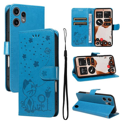 Cat and Bee Embossed Flip Leather Phone Case, For Nothing Phone 4a Pro, For Nothing Phone 4a, For Nothing Phone 3, For Nothing CMF Phone 2 Pro, For Nothing Phone 3A, For Nothing Phone 3A Pro