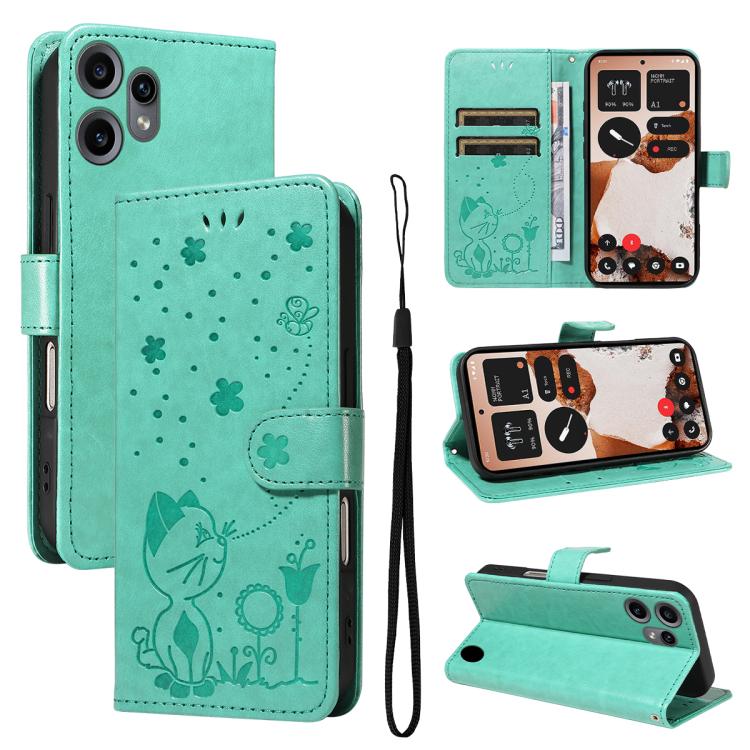 Cat and Bee Embossed Flip Leather Phone Case, For Nothing Phone 4a Pro, For Nothing Phone 4a, For Nothing Phone 3, For Nothing CMF Phone 2 Pro, For Nothing Phone 3A, For Nothing Phone 3A Pro