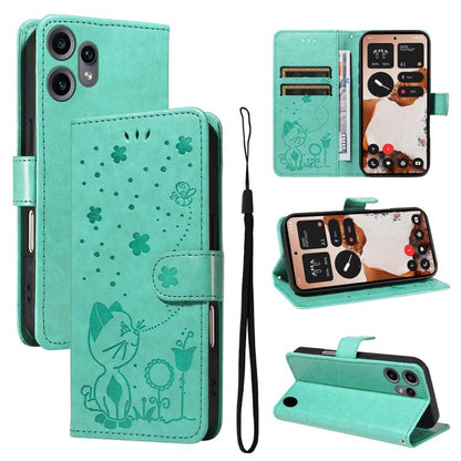 Cat and Bee Embossed Flip Leather Phone Case, For Nothing Phone 4a Pro, For Nothing Phone 4a, For Nothing Phone 3, For Nothing CMF Phone 2 Pro, For Nothing Phone 3A, For Nothing Phone 3A Pro