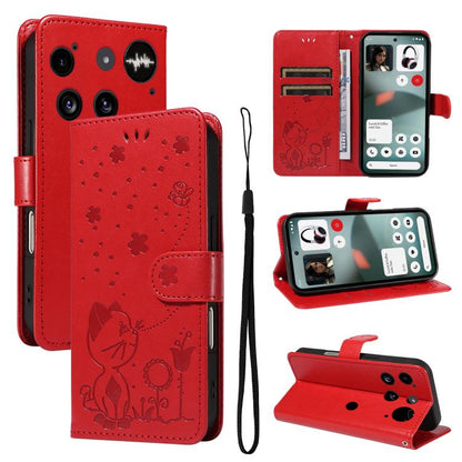 Cat and Bee Embossed Flip Leather Phone Case, For Nothing Phone 4a Pro, For Nothing Phone 4a, For Nothing Phone 3, For Nothing CMF Phone 2 Pro, For Nothing Phone 3A, For Nothing Phone 3A Pro