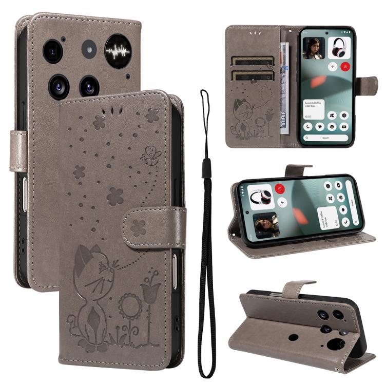 Cat and Bee Embossed Flip Leather Phone Case, For Nothing Phone 4a Pro, For Nothing Phone 4a, For Nothing Phone 3, For Nothing CMF Phone 2 Pro, For Nothing Phone 3A, For Nothing Phone 3A Pro