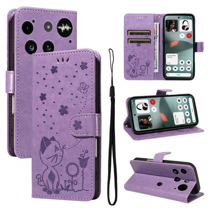 Cat and Bee Embossed Flip Leather Phone Case, For Nothing Phone 4a Pro, For Nothing Phone 4a, For Nothing Phone 3, For Nothing CMF Phone 2 Pro, For Nothing Phone 3A, For Nothing Phone 3A Pro