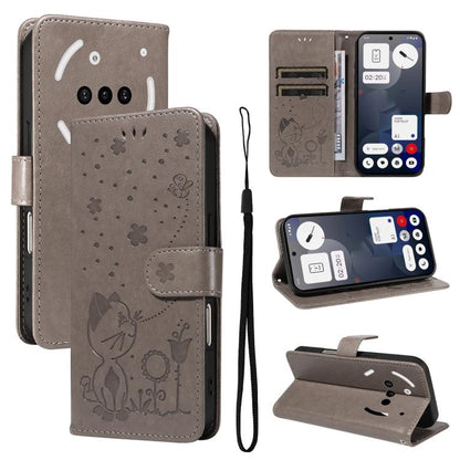 Cat and Bee Embossed Flip Leather Phone Case, For Nothing Phone 4a Pro, For Nothing Phone 4a, For Nothing Phone 3, For Nothing CMF Phone 2 Pro, For Nothing Phone 3A, For Nothing Phone 3A Pro