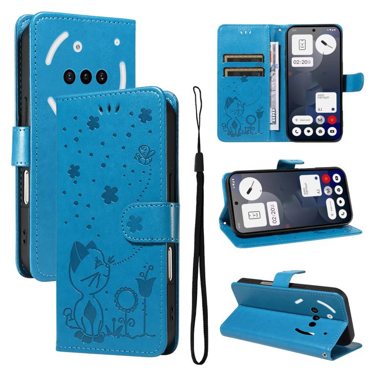 Cat and Bee Embossed Flip Leather Phone Case, For Nothing Phone 4a Pro, For Nothing Phone 4a, For Nothing Phone 3, For Nothing CMF Phone 2 Pro, For Nothing Phone 3A, For Nothing Phone 3A Pro