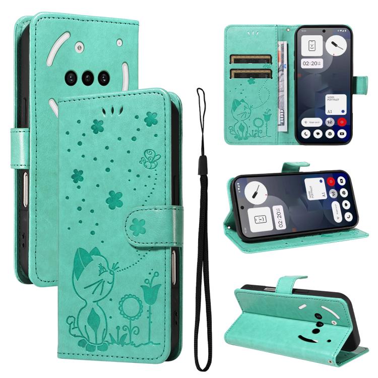 Cat and Bee Embossed Flip Leather Phone Case, For Nothing Phone 4a Pro, For Nothing Phone 4a, For Nothing Phone 3, For Nothing CMF Phone 2 Pro, For Nothing Phone 3A, For Nothing Phone 3A Pro