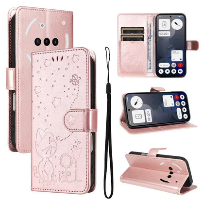 Cat and Bee Embossed Flip Leather Phone Case, For Nothing Phone 4a Pro, For Nothing Phone 4a, For Nothing Phone 3, For Nothing CMF Phone 2 Pro, For Nothing Phone 3A, For Nothing Phone 3A Pro