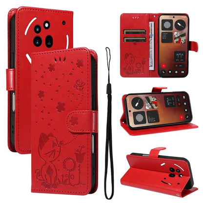 Cat and Bee Embossed Flip Leather Phone Case, For Nothing Phone 4a Pro, For Nothing Phone 4a, For Nothing Phone 3, For Nothing CMF Phone 2 Pro, For Nothing Phone 3A, For Nothing Phone 3A Pro