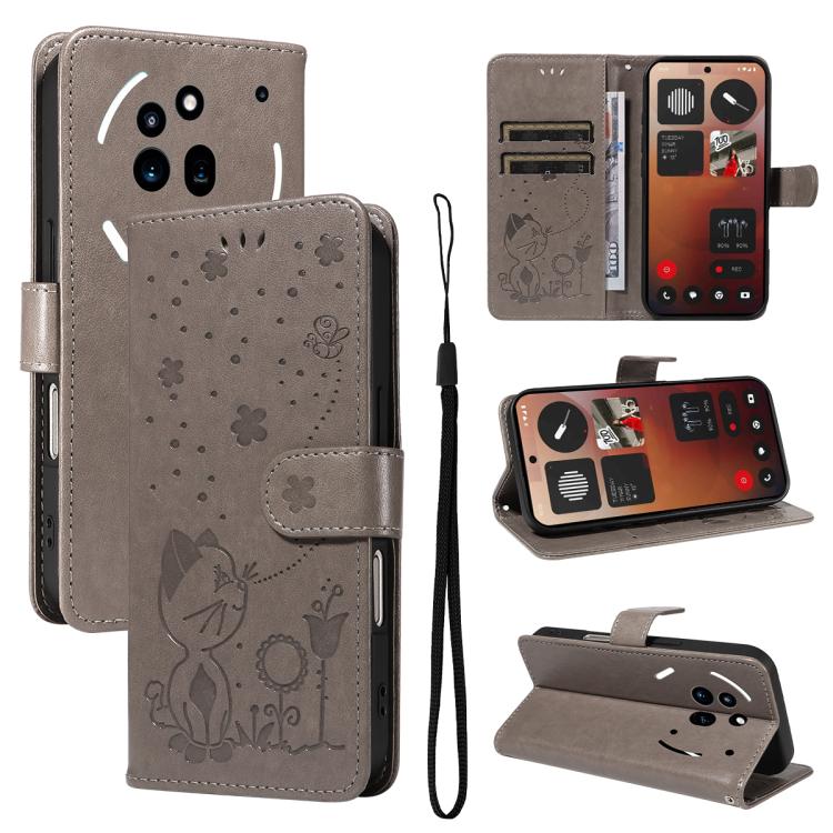 Cat and Bee Embossed Flip Leather Phone Case, For Nothing Phone 4a Pro, For Nothing Phone 4a, For Nothing Phone 3, For Nothing CMF Phone 2 Pro, For Nothing Phone 3A, For Nothing Phone 3A Pro