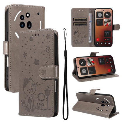 Cat and Bee Embossed Flip Leather Phone Case, For Nothing Phone 4a Pro, For Nothing Phone 4a, For Nothing Phone 3, For Nothing CMF Phone 2 Pro, For Nothing Phone 3A, For Nothing Phone 3A Pro