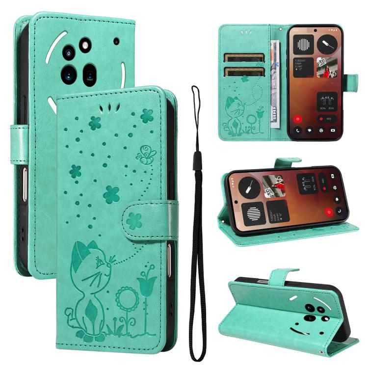 Cat and Bee Embossed Flip Leather Phone Case, For Nothing Phone 4a Pro, For Nothing Phone 4a, For Nothing Phone 3, For Nothing CMF Phone 2 Pro, For Nothing Phone 3A, For Nothing Phone 3A Pro