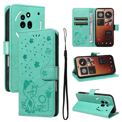 Cat and Bee Embossed Flip Leather Phone Case, For Nothing Phone 4a Pro, For Nothing Phone 4a, For Nothing Phone 3, For Nothing CMF Phone 2 Pro, For Nothing Phone 3A, For Nothing Phone 3A Pro