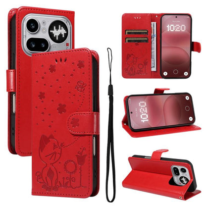 Cat and Bee Embossed Flip Leather Phone Case, For Nothing Phone 4a Pro, For Nothing Phone 4a, For Nothing Phone 3, For Nothing CMF Phone 2 Pro, For Nothing Phone 3A, For Nothing Phone 3A Pro