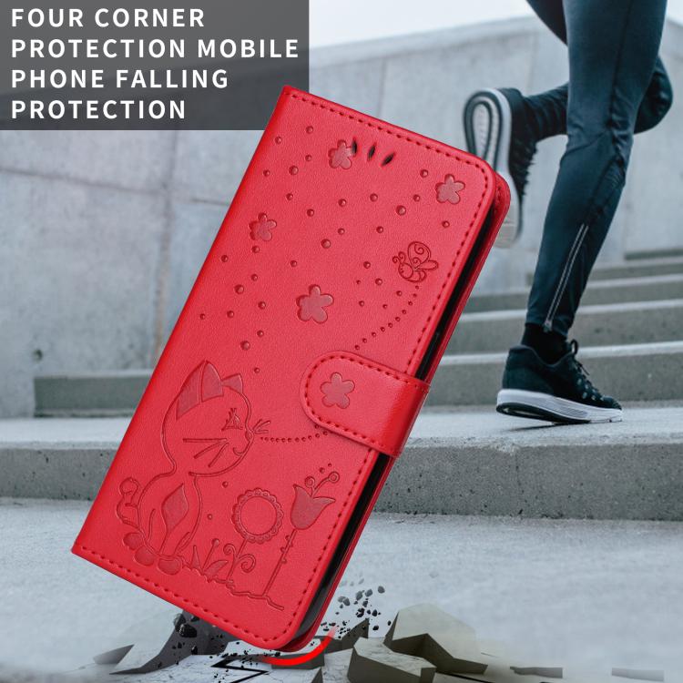 Cat and Bee Embossed Flip Leather Phone Case, For Nothing Phone 4a Pro, For Nothing Phone 4a, For Nothing Phone 3, For Nothing CMF Phone 2 Pro, For Nothing Phone 3A, For Nothing Phone 3A Pro