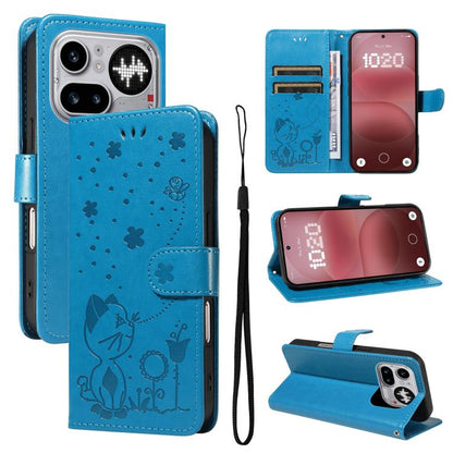 Cat and Bee Embossed Flip Leather Phone Case, For Nothing Phone 4a Pro, For Nothing Phone 4a, For Nothing Phone 3, For Nothing CMF Phone 2 Pro, For Nothing Phone 3A, For Nothing Phone 3A Pro