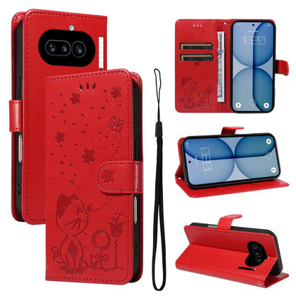 Cat and Bee Embossed Flip Leather Phone Case, For Nothing Phone 4a Pro, For Nothing Phone 4a, For Nothing Phone 3, For Nothing CMF Phone 2 Pro, For Nothing Phone 3A, For Nothing Phone 3A Pro