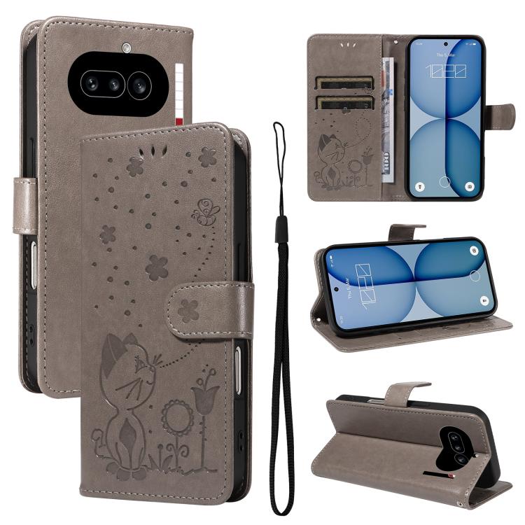 Cat and Bee Embossed Flip Leather Phone Case, For Nothing Phone 4a Pro, For Nothing Phone 4a, For Nothing Phone 3, For Nothing CMF Phone 2 Pro, For Nothing Phone 3A, For Nothing Phone 3A Pro