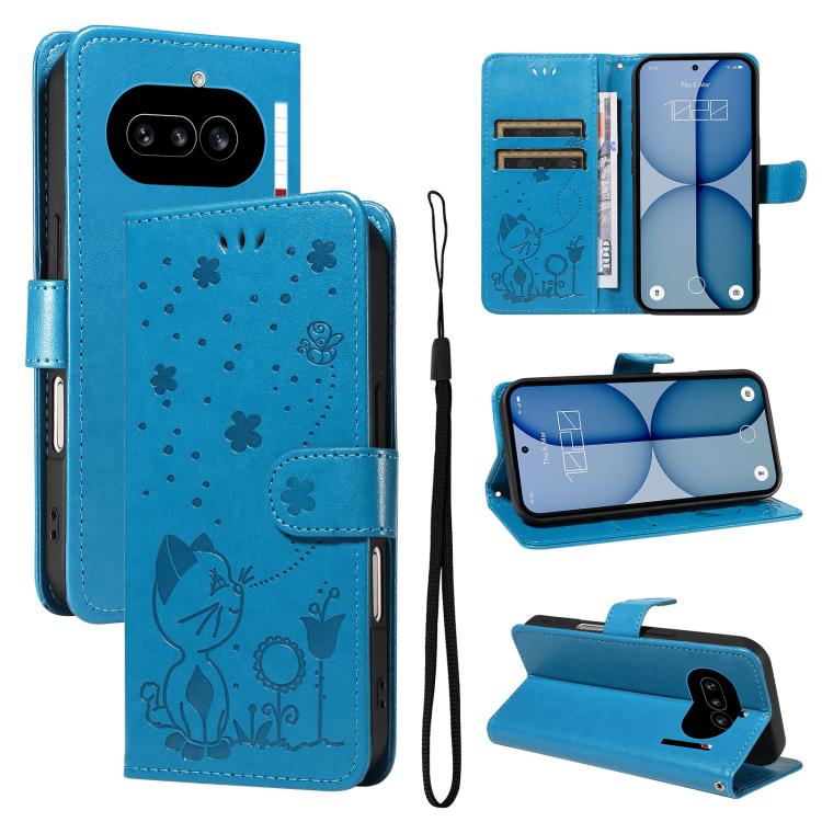 Cat and Bee Embossed Flip Leather Phone Case, For Nothing Phone 4a Pro, For Nothing Phone 4a, For Nothing Phone 3, For Nothing CMF Phone 2 Pro, For Nothing Phone 3A, For Nothing Phone 3A Pro