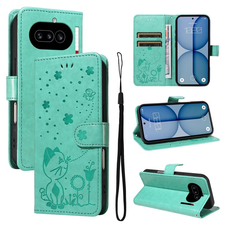 Cat and Bee Embossed Flip Leather Phone Case, For Nothing Phone 4a Pro, For Nothing Phone 4a, For Nothing Phone 3, For Nothing CMF Phone 2 Pro, For Nothing Phone 3A, For Nothing Phone 3A Pro