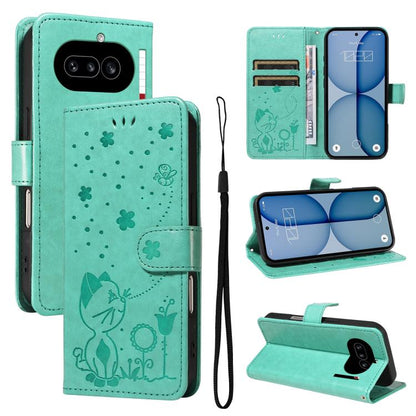 Cat and Bee Embossed Flip Leather Phone Case, For Nothing Phone 4a Pro, For Nothing Phone 4a, For Nothing Phone 3, For Nothing CMF Phone 2 Pro, For Nothing Phone 3A, For Nothing Phone 3A Pro