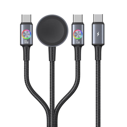 USAMS SJ754 72W 3 in 1 Colorful Light Aluminum Alloy Fast Data Charging Cable, Length: 1.2m