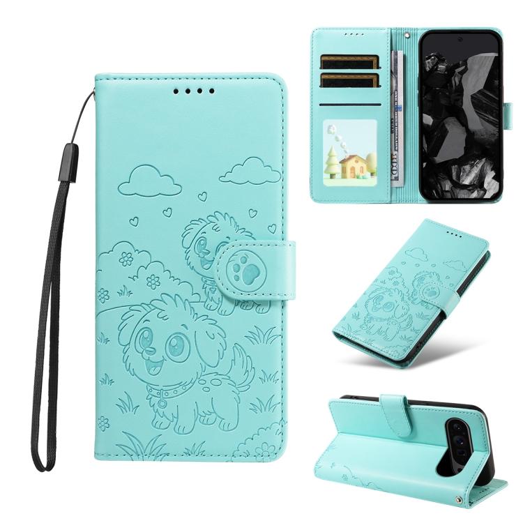 Embossed Heart Dog RFID Blocking Wallet Leather Phone Case, For Google Pixel 11 Pro XL, For Google Pixel 11 / 11 Pro, For Google Pixel 10a, For Google Pixel 10 Pro XL / 9 Pro XL, For Google Pixel 10 / 10 Pro / 9 / 9 Pro, For Google Pixel 9a
