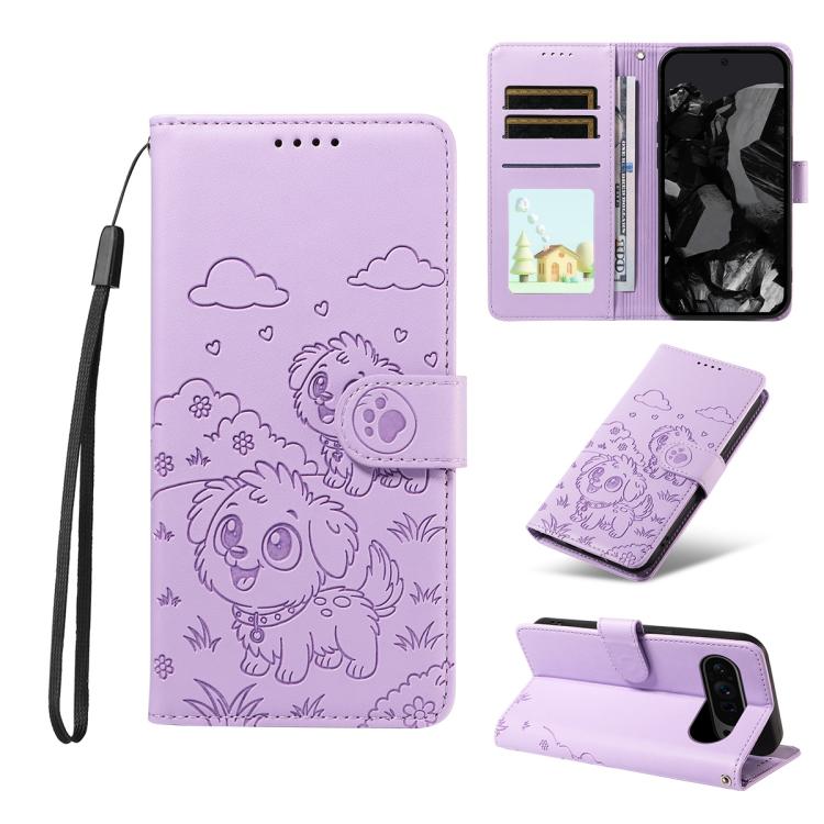 Embossed Heart Dog RFID Blocking Wallet Leather Phone Case, For Google Pixel 11 Pro XL, For Google Pixel 11 / 11 Pro, For Google Pixel 10a, For Google Pixel 10 Pro XL / 9 Pro XL, For Google Pixel 10 / 10 Pro / 9 / 9 Pro, For Google Pixel 9a
