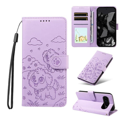Embossed Heart Dog RFID Blocking Wallet Leather Phone Case, For Google Pixel 11 Pro XL, For Google Pixel 11 / 11 Pro, For Google Pixel 10a, For Google Pixel 10 Pro XL / 9 Pro XL, For Google Pixel 10 / 10 Pro / 9 / 9 Pro, For Google Pixel 9a