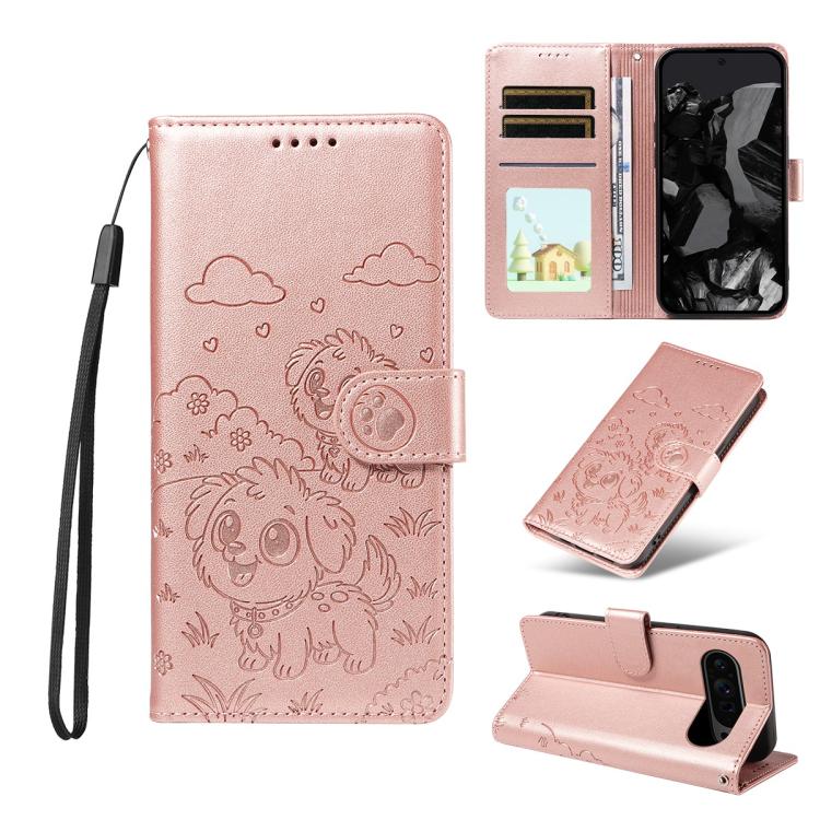 Embossed Heart Dog RFID Blocking Wallet Leather Phone Case, For Google Pixel 11 Pro XL, For Google Pixel 11 / 11 Pro, For Google Pixel 10a, For Google Pixel 10 Pro XL / 9 Pro XL, For Google Pixel 10 / 10 Pro / 9 / 9 Pro, For Google Pixel 9a
