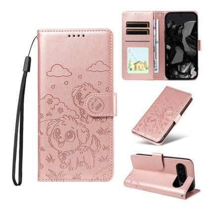 Embossed Heart Dog RFID Blocking Wallet Leather Phone Case, For Google Pixel 11 Pro XL, For Google Pixel 11 / 11 Pro, For Google Pixel 10a, For Google Pixel 10 Pro XL / 9 Pro XL, For Google Pixel 10 / 10 Pro / 9 / 9 Pro, For Google Pixel 9a