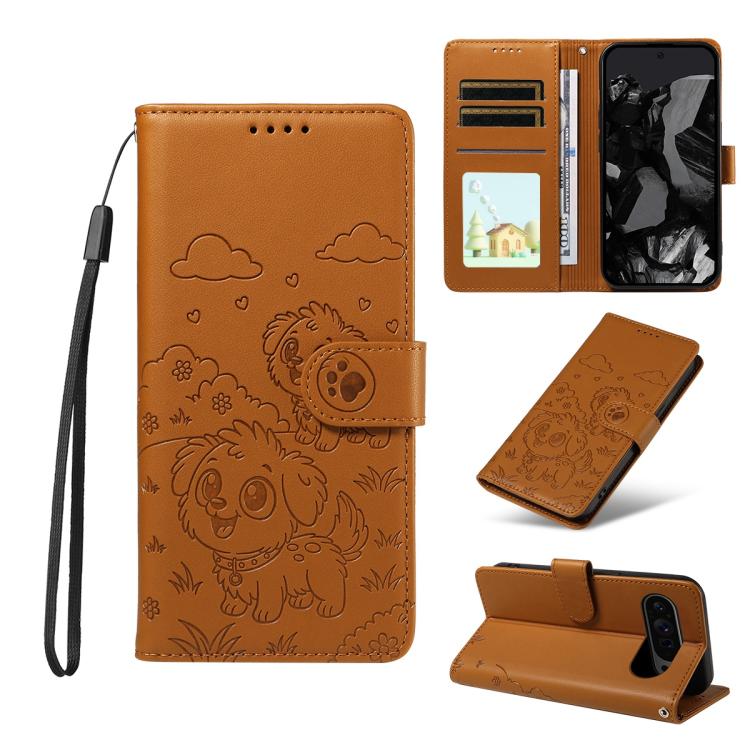 Embossed Heart Dog RFID Blocking Wallet Leather Phone Case, For Google Pixel 11 Pro XL, For Google Pixel 11 / 11 Pro, For Google Pixel 10a, For Google Pixel 10 Pro XL / 9 Pro XL, For Google Pixel 10 / 10 Pro / 9 / 9 Pro, For Google Pixel 9a