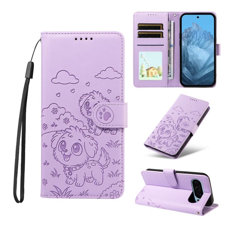 Embossed Heart Dog RFID Blocking Wallet Leather Phone Case, For Google Pixel 11 Pro XL, For Google Pixel 11 / 11 Pro, For Google Pixel 10a, For Google Pixel 10 Pro XL / 9 Pro XL, For Google Pixel 10 / 10 Pro / 9 / 9 Pro, For Google Pixel 9a