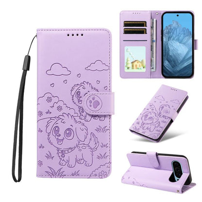 Embossed Heart Dog RFID Blocking Wallet Leather Phone Case, For Google Pixel 11 Pro XL, For Google Pixel 11 / 11 Pro, For Google Pixel 10a, For Google Pixel 10 Pro XL / 9 Pro XL, For Google Pixel 10 / 10 Pro / 9 / 9 Pro, For Google Pixel 9a