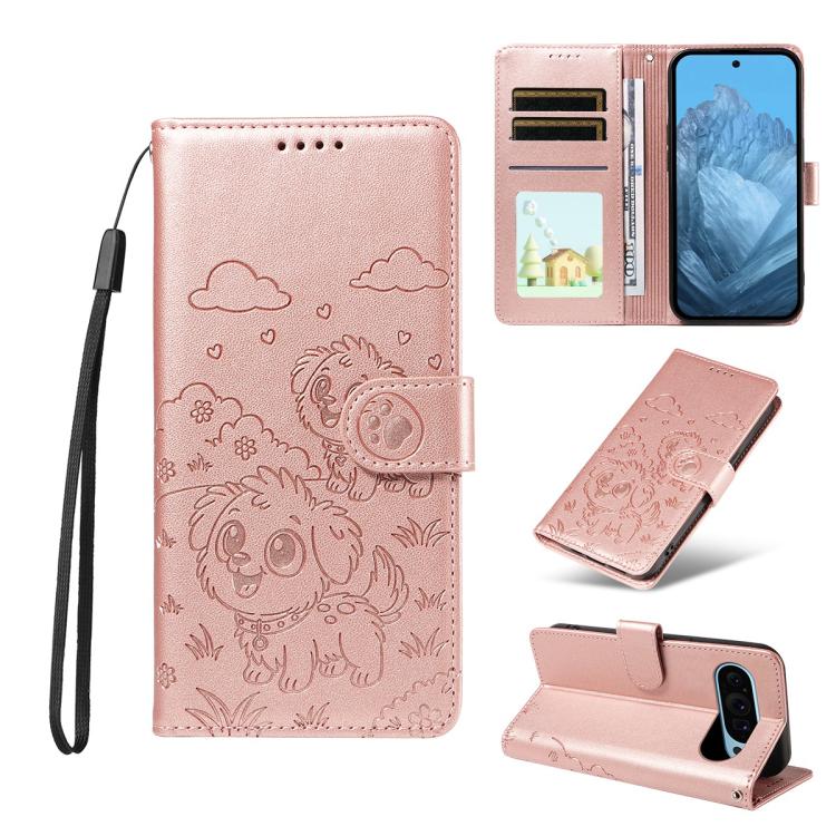 Embossed Heart Dog RFID Blocking Wallet Leather Phone Case, For Google Pixel 11 Pro XL, For Google Pixel 11 / 11 Pro, For Google Pixel 10a, For Google Pixel 10 Pro XL / 9 Pro XL, For Google Pixel 10 / 10 Pro / 9 / 9 Pro, For Google Pixel 9a