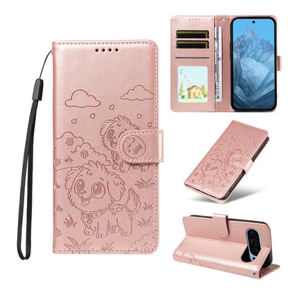Embossed Heart Dog RFID Blocking Wallet Leather Phone Case, For Google Pixel 11 Pro XL, For Google Pixel 11 / 11 Pro, For Google Pixel 10a, For Google Pixel 10 Pro XL / 9 Pro XL, For Google Pixel 10 / 10 Pro / 9 / 9 Pro, For Google Pixel 9a