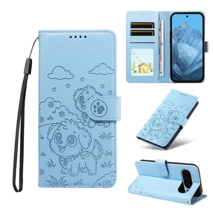 Embossed Heart Dog RFID Blocking Wallet Leather Phone Case, For Google Pixel 11 Pro XL, For Google Pixel 11 / 11 Pro, For Google Pixel 10a, For Google Pixel 10 Pro XL / 9 Pro XL, For Google Pixel 10 / 10 Pro / 9 / 9 Pro, For Google Pixel 9a