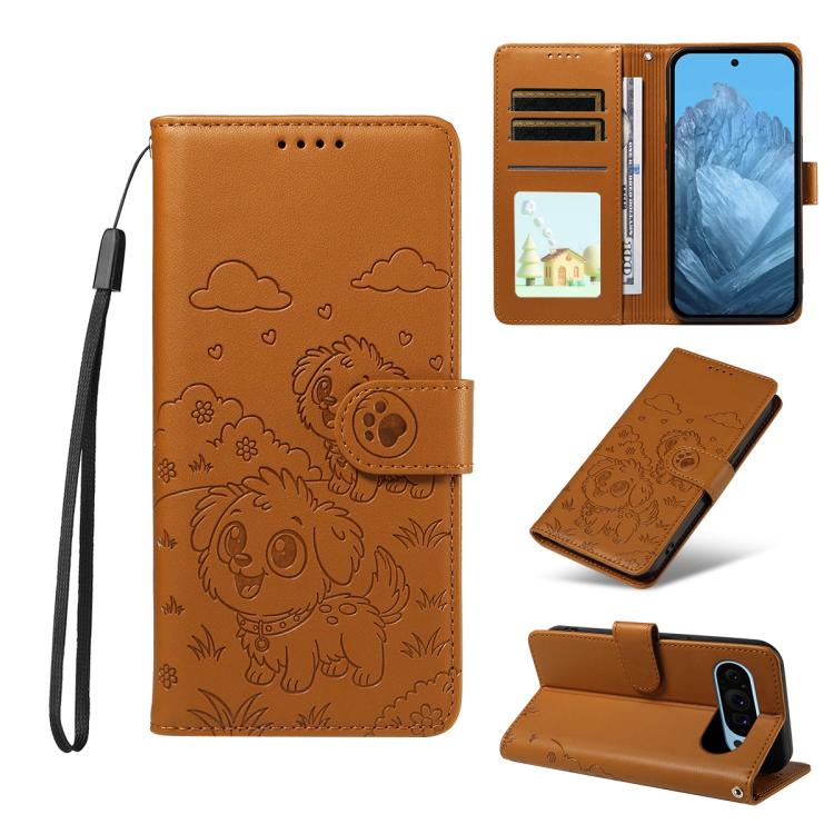 Embossed Heart Dog RFID Blocking Wallet Leather Phone Case, For Google Pixel 11 Pro XL, For Google Pixel 11 / 11 Pro, For Google Pixel 10a, For Google Pixel 10 Pro XL / 9 Pro XL, For Google Pixel 10 / 10 Pro / 9 / 9 Pro, For Google Pixel 9a