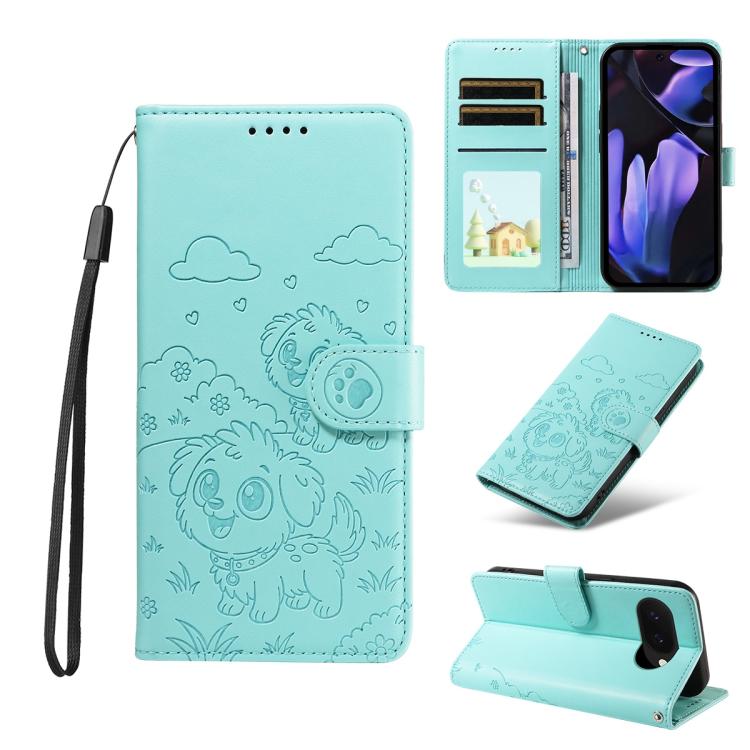 Embossed Heart Dog RFID Blocking Wallet Leather Phone Case, For Google Pixel 11 Pro XL, For Google Pixel 11 / 11 Pro, For Google Pixel 10a, For Google Pixel 10 Pro XL / 9 Pro XL, For Google Pixel 10 / 10 Pro / 9 / 9 Pro, For Google Pixel 9a