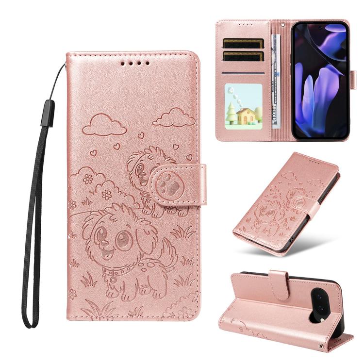 Embossed Heart Dog RFID Blocking Wallet Leather Phone Case, For Google Pixel 11 Pro XL, For Google Pixel 11 / 11 Pro, For Google Pixel 10a, For Google Pixel 10 Pro XL / 9 Pro XL, For Google Pixel 10 / 10 Pro / 9 / 9 Pro, For Google Pixel 9a