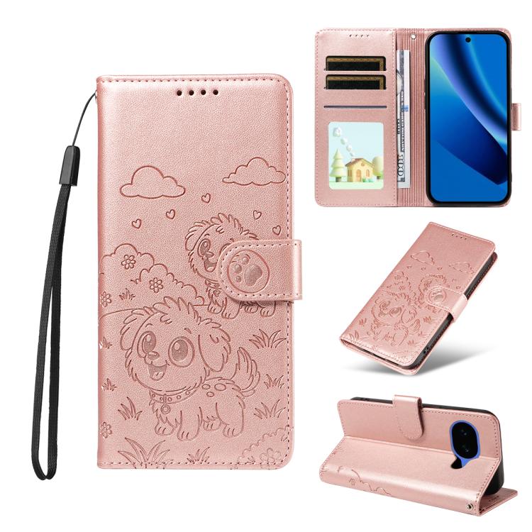 Embossed Heart Dog RFID Blocking Wallet Leather Phone Case, For Google Pixel 11 Pro XL, For Google Pixel 11 / 11 Pro, For Google Pixel 10a, For Google Pixel 10 Pro XL / 9 Pro XL, For Google Pixel 10 / 10 Pro / 9 / 9 Pro, For Google Pixel 9a